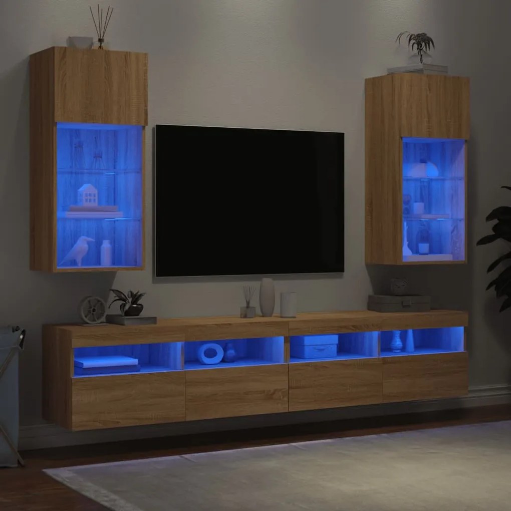 Móveis de TV com luzes LED 2 pcs 40,5x30x90 cm carvalho sonoma