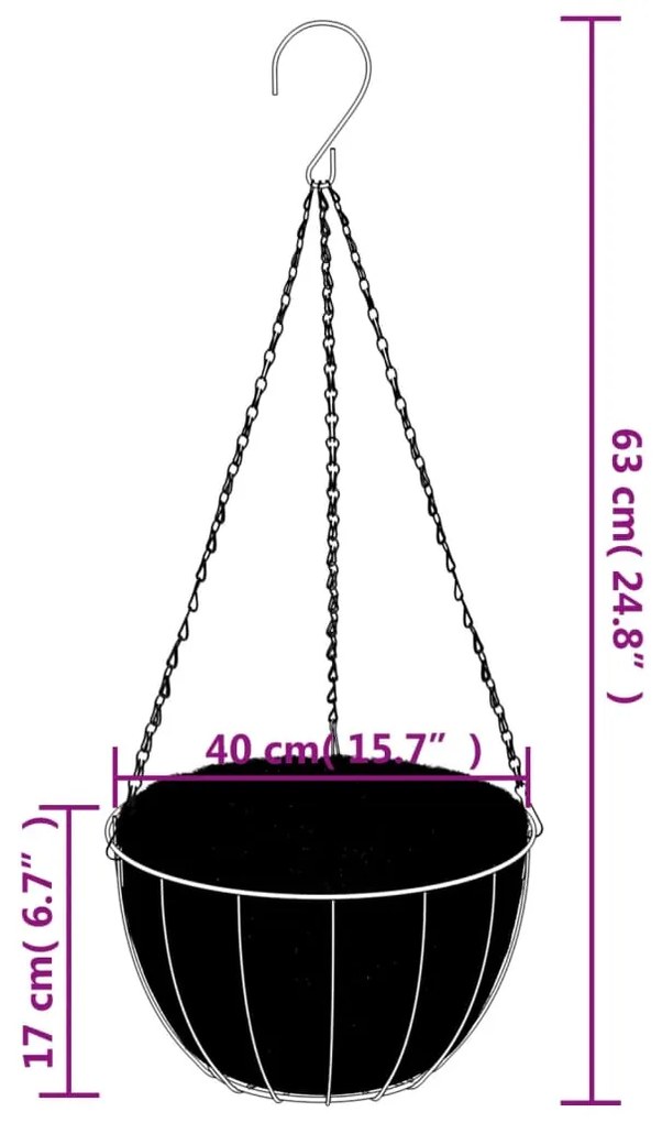 Suportes suspensos para cestos com vasos 4 pcs aço preto