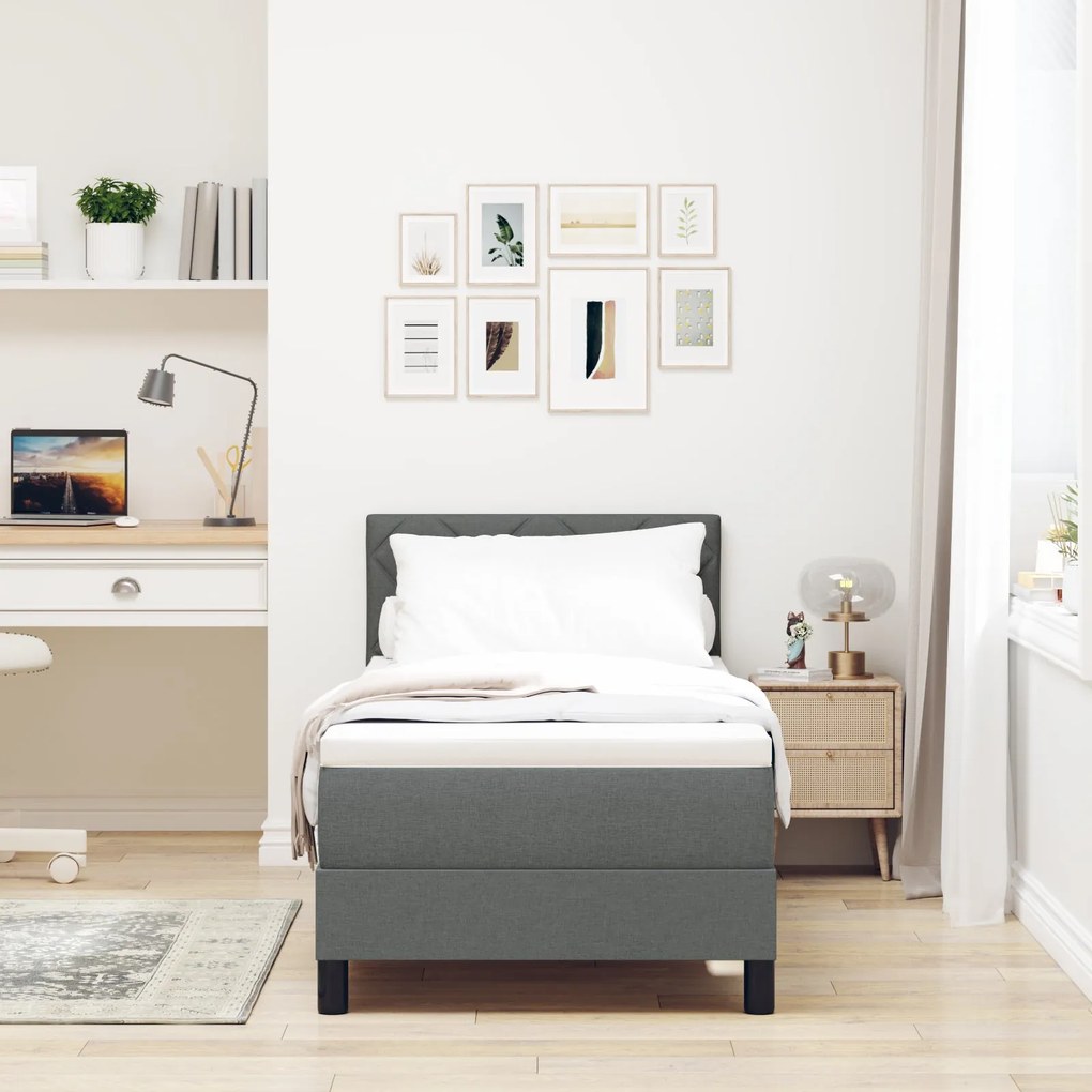 Cama Box com Colchão Cinza Escuro 80x200 cm Tecido