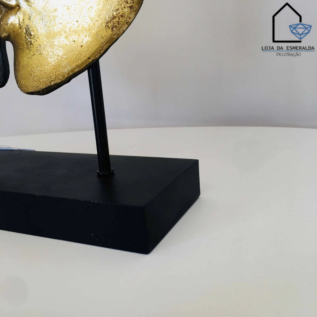 Escultura Beijo | Dourado&amp;Preto | 20x8x32CM