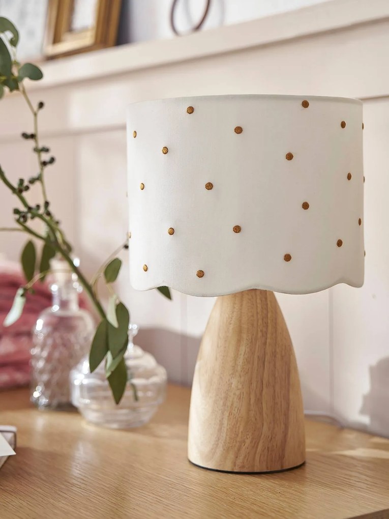 Candeeiro de mesa de cabeceira às bolinhas bordadas cru