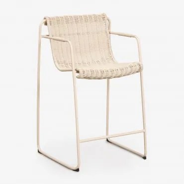 Banqueta Alta Empilhável Com Braços Em Rattan Sintético E Aço Revia Tapioca Bege & ↑65 Cm - Sklum