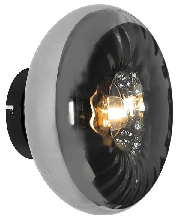 Candeeiro de parede Art Deco preto com vidro fumê - Ayesha