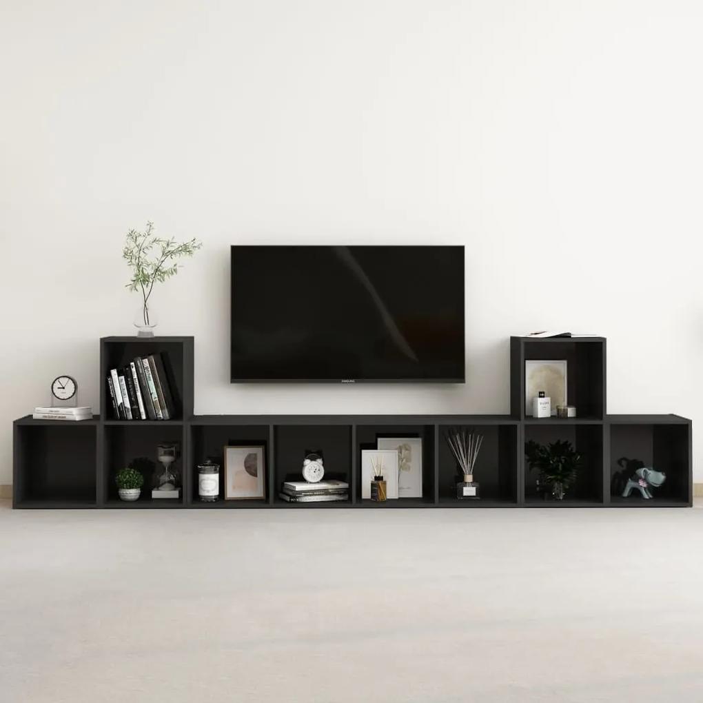 3080013 vidaXL 5 pcs conjunto de móveis de TV contraplacado preto brilhante