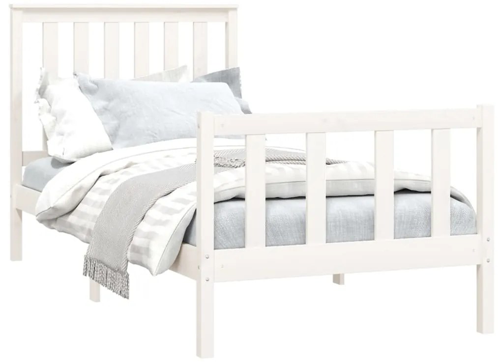 Estrutura de cama com cabeceira 100x200cm pinho maciço branco