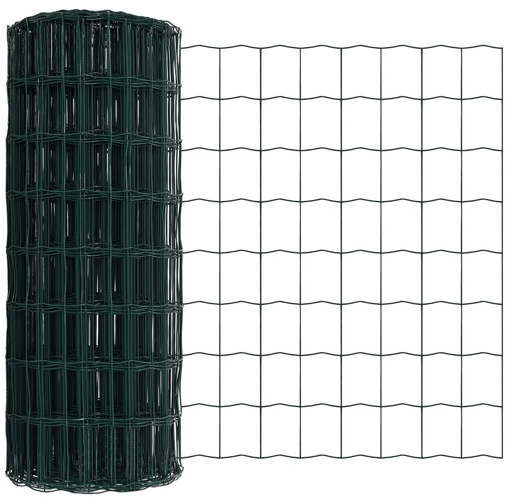 Cerca Euro da com 13 Postes 0.4x25 m de Aço Galvanizado Verde