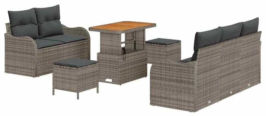 Conjunto de Sofás de Jardim de 8 Peças com Almofadas Cinza Rattan Poli