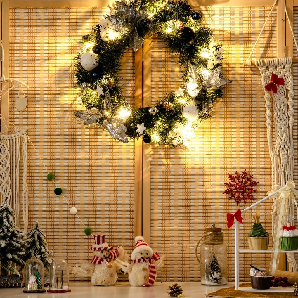 Grinalda artificial de Natal Com iluminação LED com 30 Luzes Led com Flocos de Neve e Flores Decoração da Festa de Natal 50 cm Verde