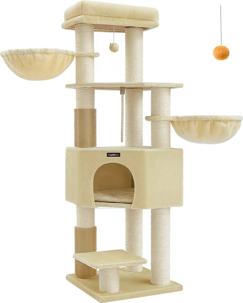 Arranhador para gatos com plataformas 50 x 50 x 160 cm bege-areia