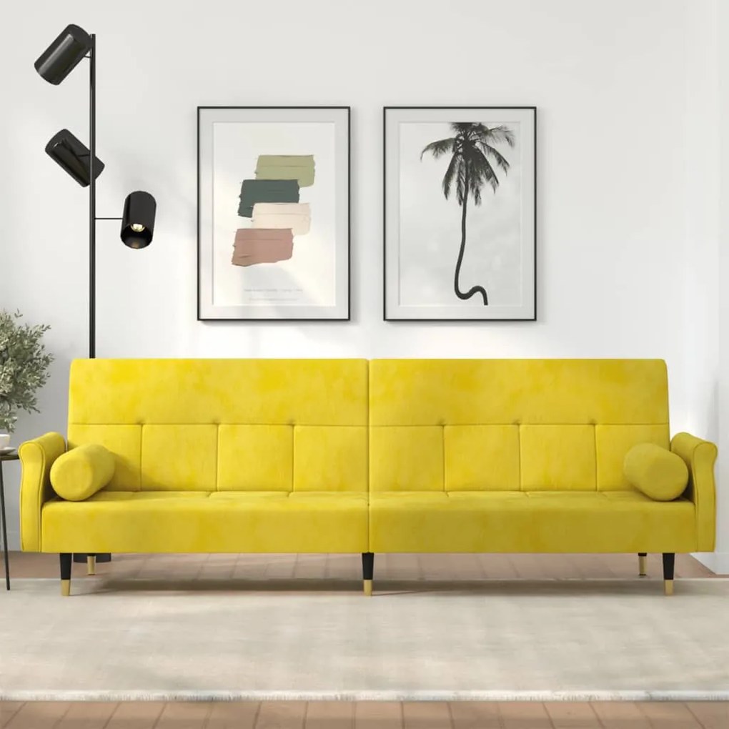 351862 vidaXL Sofá-cama com almofadões veludo amarelo