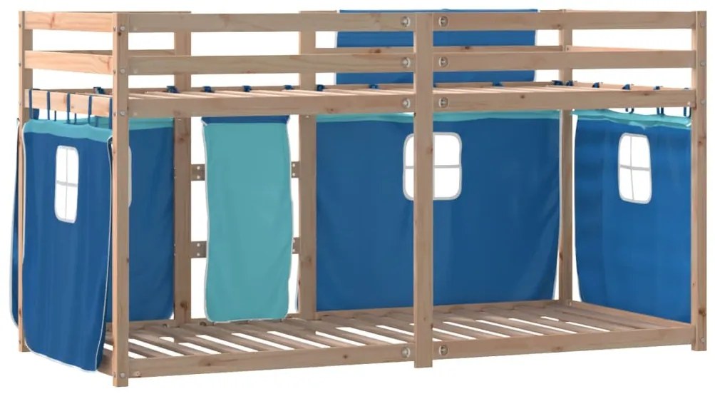 Beliche com cortinas 90x190 cm madeira de pinho maciça azul