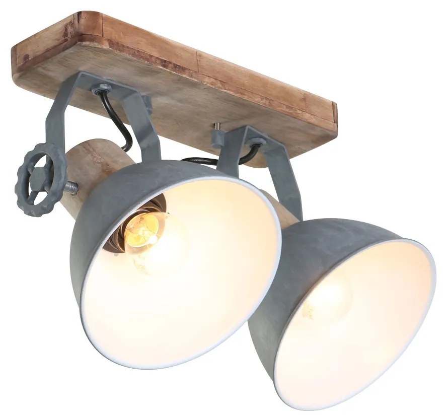 Industriële plafondspot hout met grijs 2-lichts draai- en kantelbaar - Gearwood Industrial