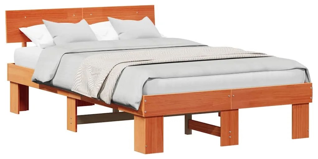 Estrutura da Cama com cabeceira Castanho-mel 140 x 190 cm