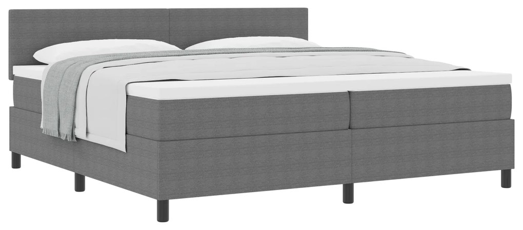 Cama Box da com Colchão Cinza 200x200 cm Tecido de Veludo Cotelê