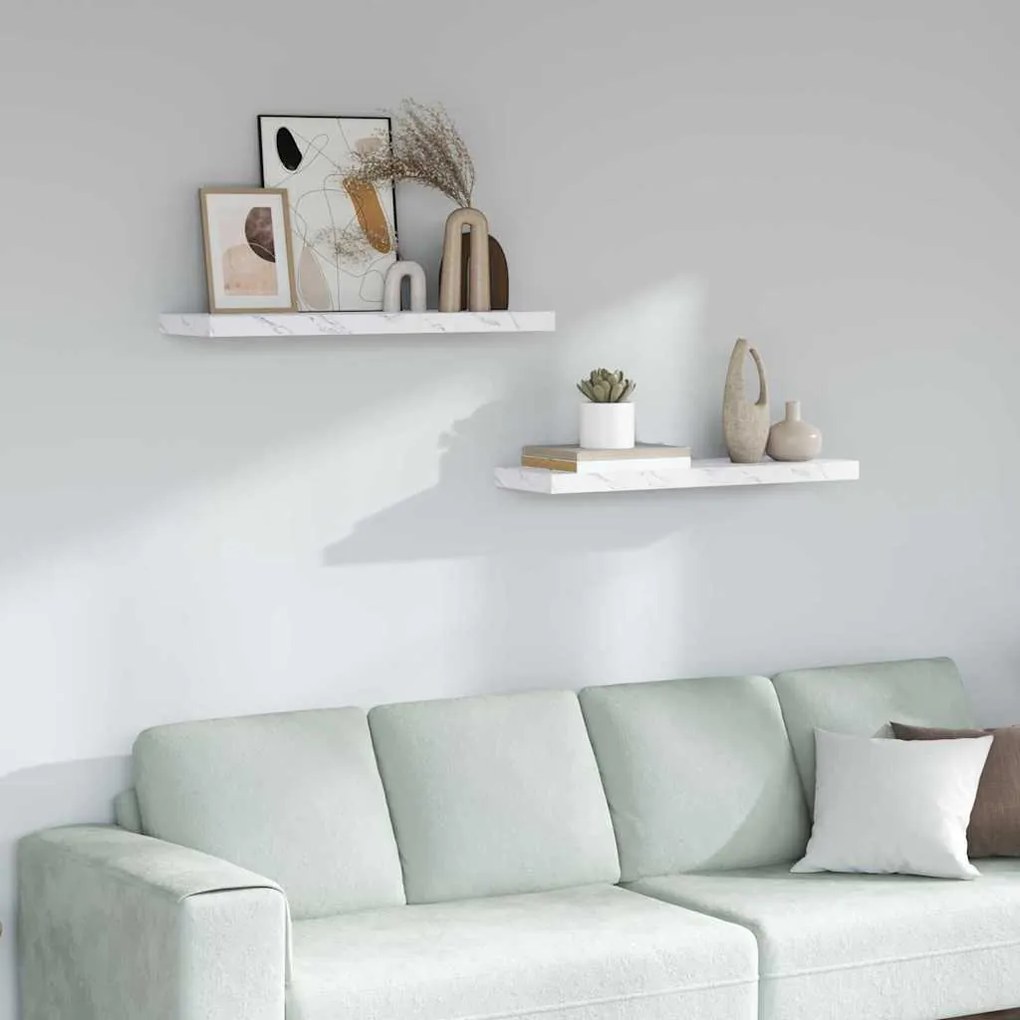 vidaXL Prateleira de Parede 2 pcs Mármore Branco 80 x 23,5 x 4 cm