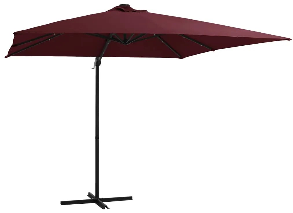 vidaXL Guarda-sol de jardim cantilever c/ luzes LED 250x250 cm bordô
