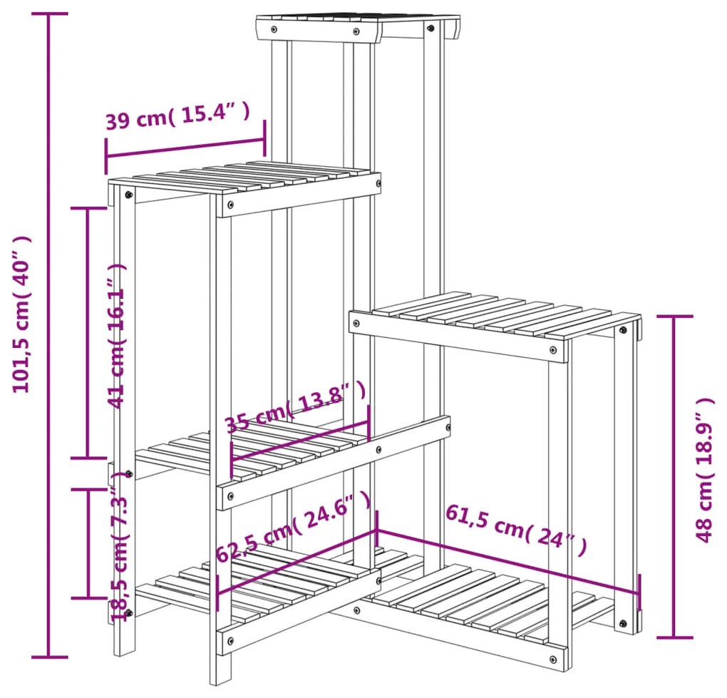 Suporte de plantas 62,5x61,5x101,5 cm madeira de abeto maciça