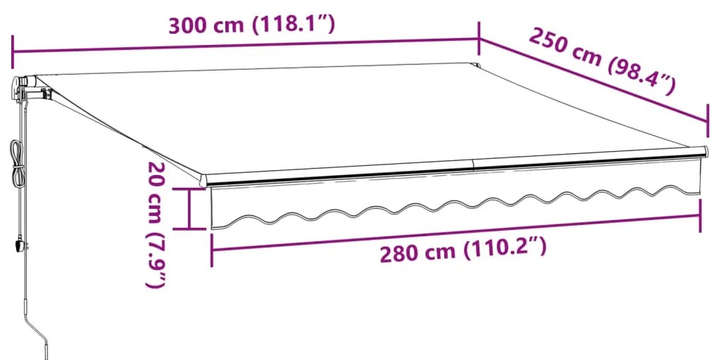 Toldo retrátil automático 300x250 cm castanho