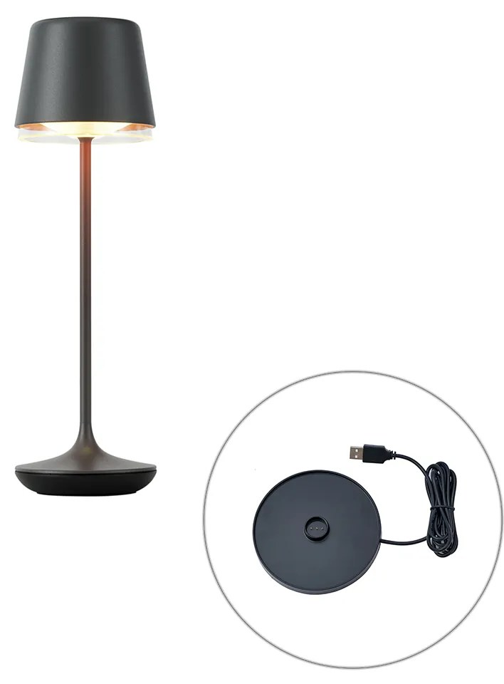 Candeeiro de mesa preto Incl. LED IP65 Recarregável com estação de carregamento - Treble