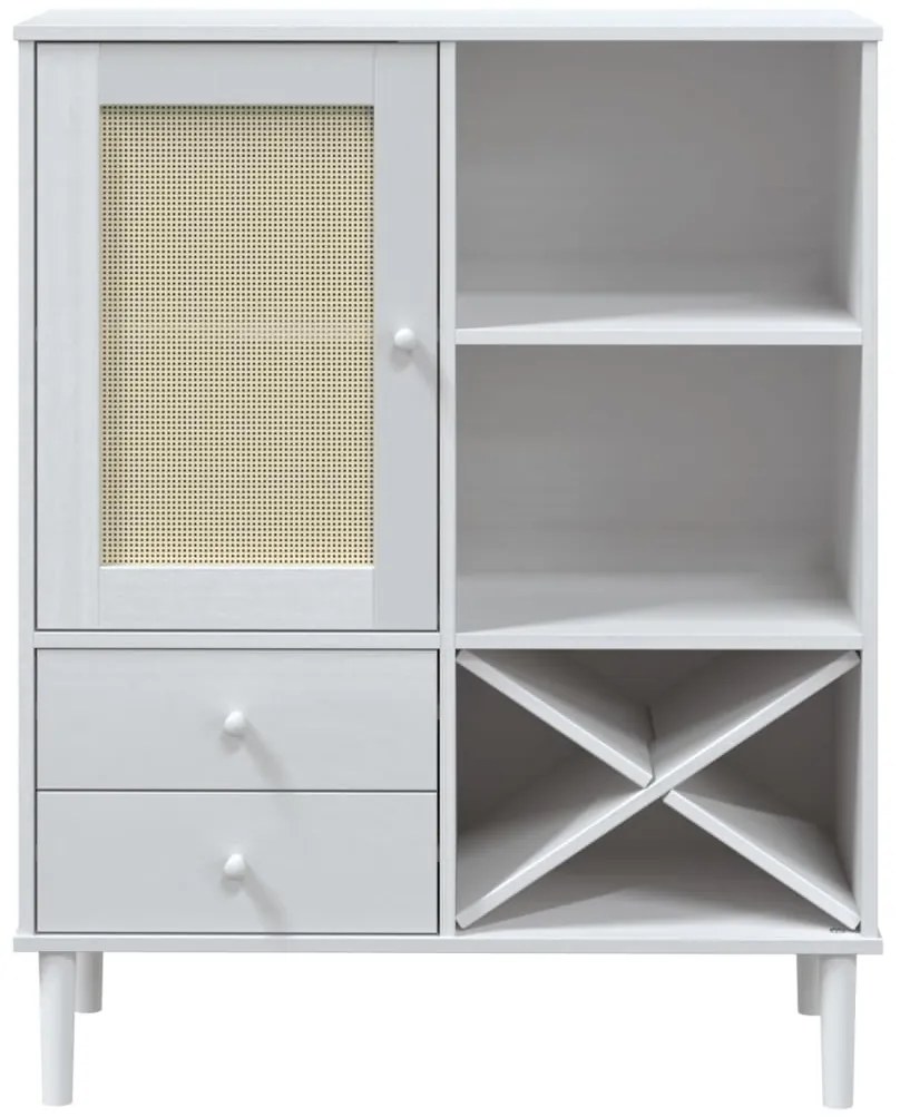 Móvel alto SENJA aspeto vime 90x40x112 cm pinho maciço branco