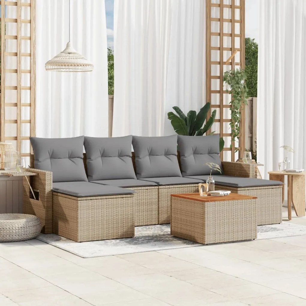 7 pcs conj. sofás jardim c/ almofadões vime PE bege misturado