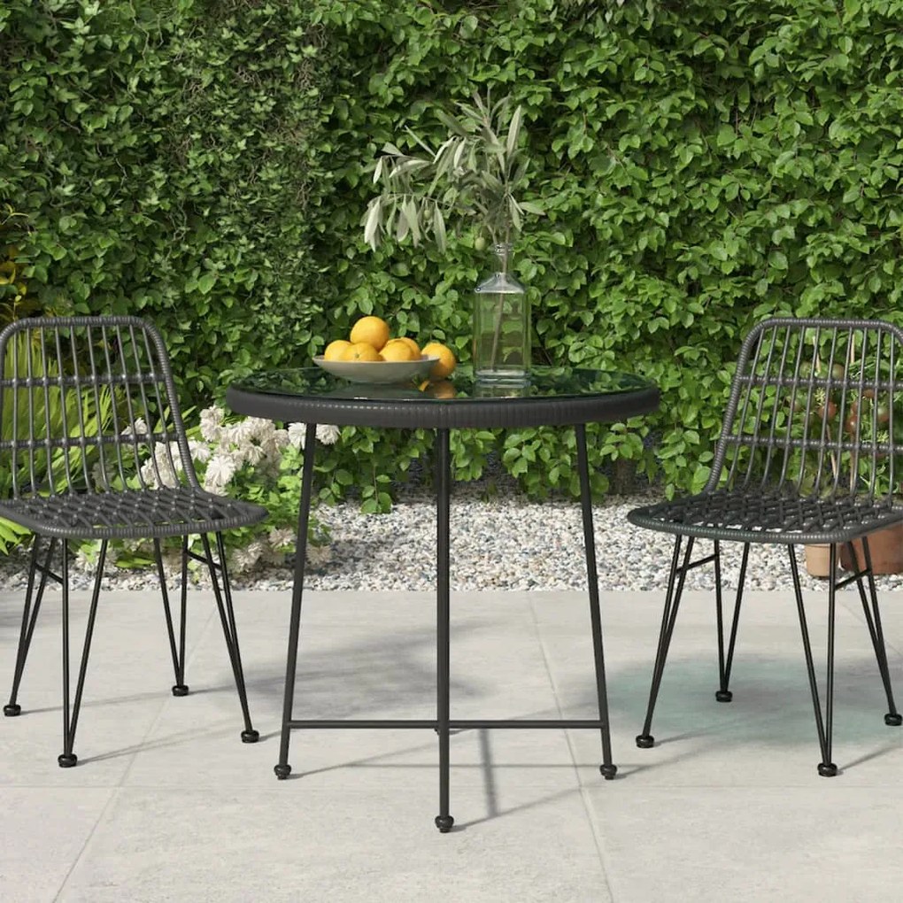 Mesa de jantar Ø80 cm vidro temperado e aço preto