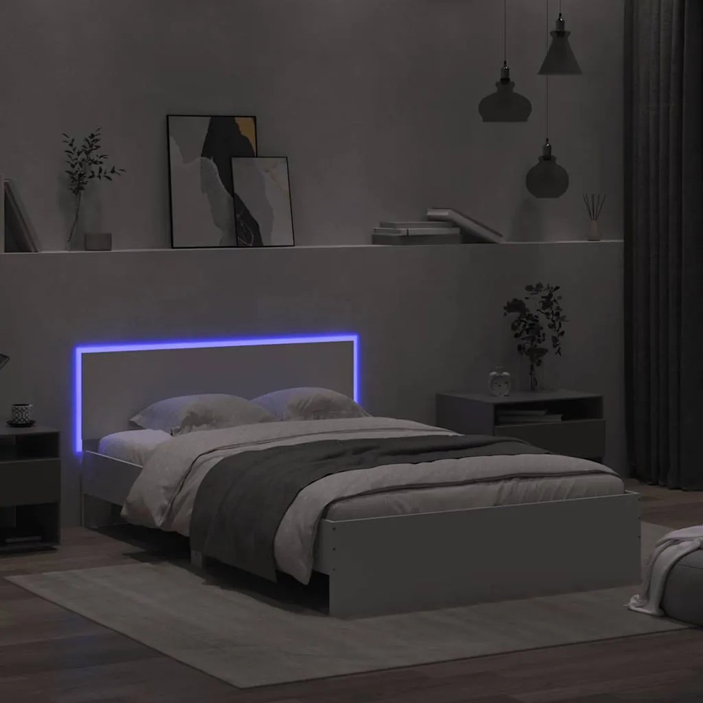 Estrutura de cama com cabeceira e luzes LED 120x200 cm branco