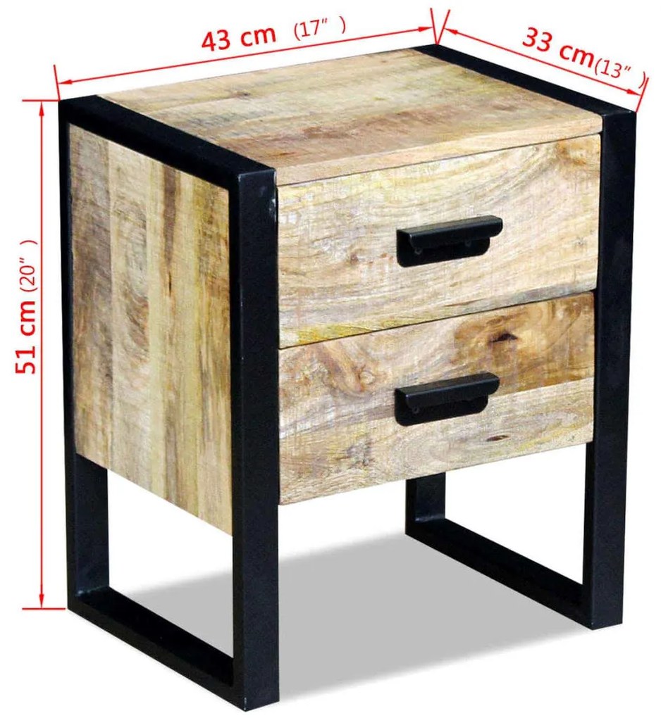 Mesa apoio 2 gavetas madeira de manga sólida 43x33x51 cm