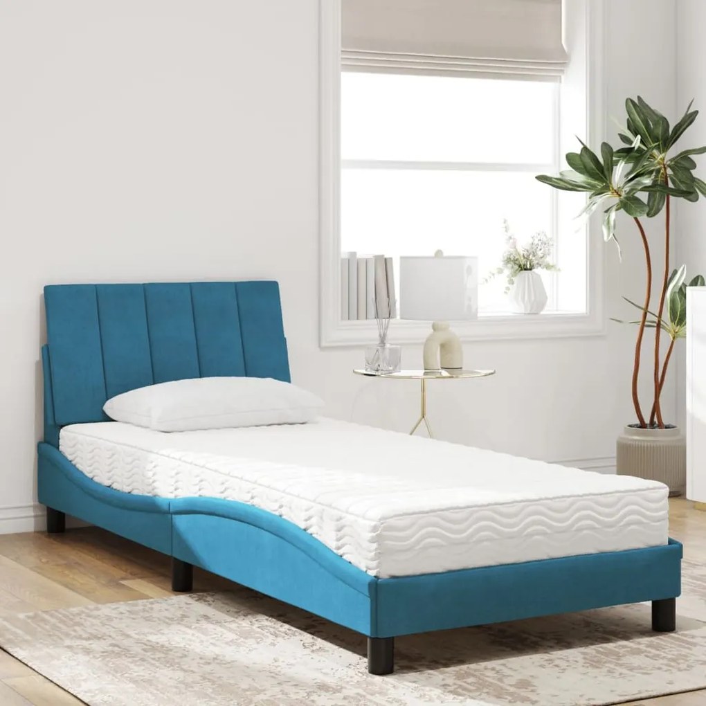 Cama com colchão 80x200 cm veludo azul