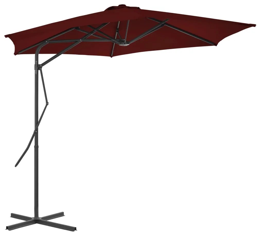 Guarda-sol de jardim com poste de aço 300x230 cm bordô