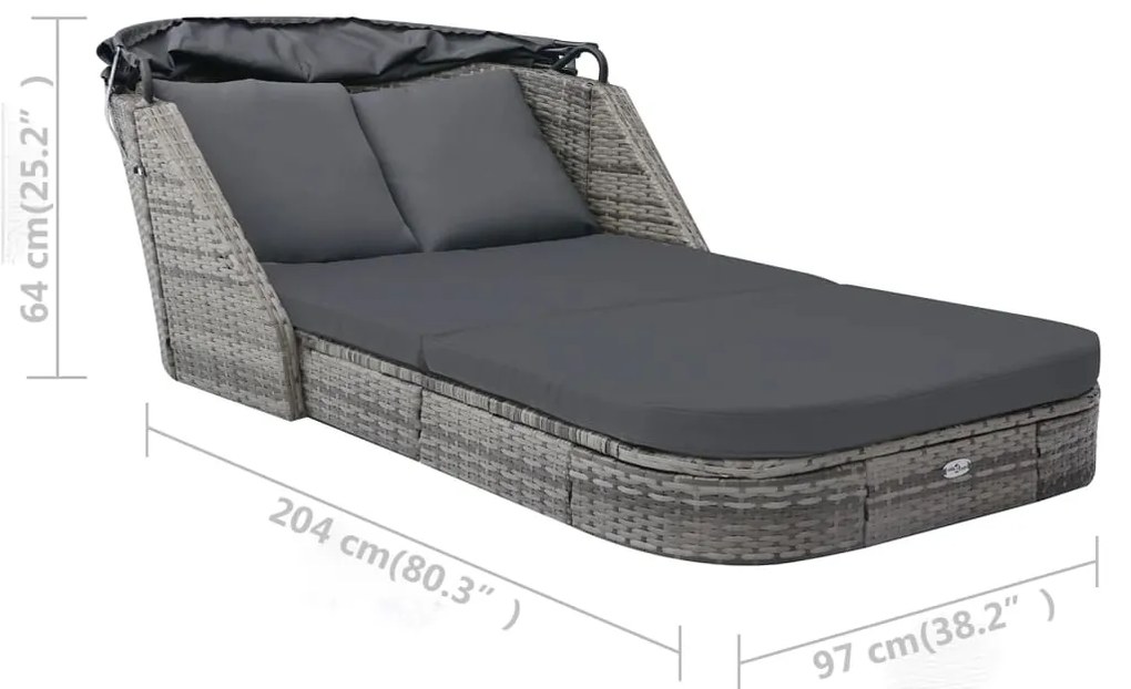 Espreguiçadeira com toldo vime PE antracite