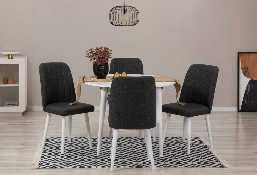 Conjunto de Mesa de Jantar Extensível e Cadeiras Vina – Branco Antraci