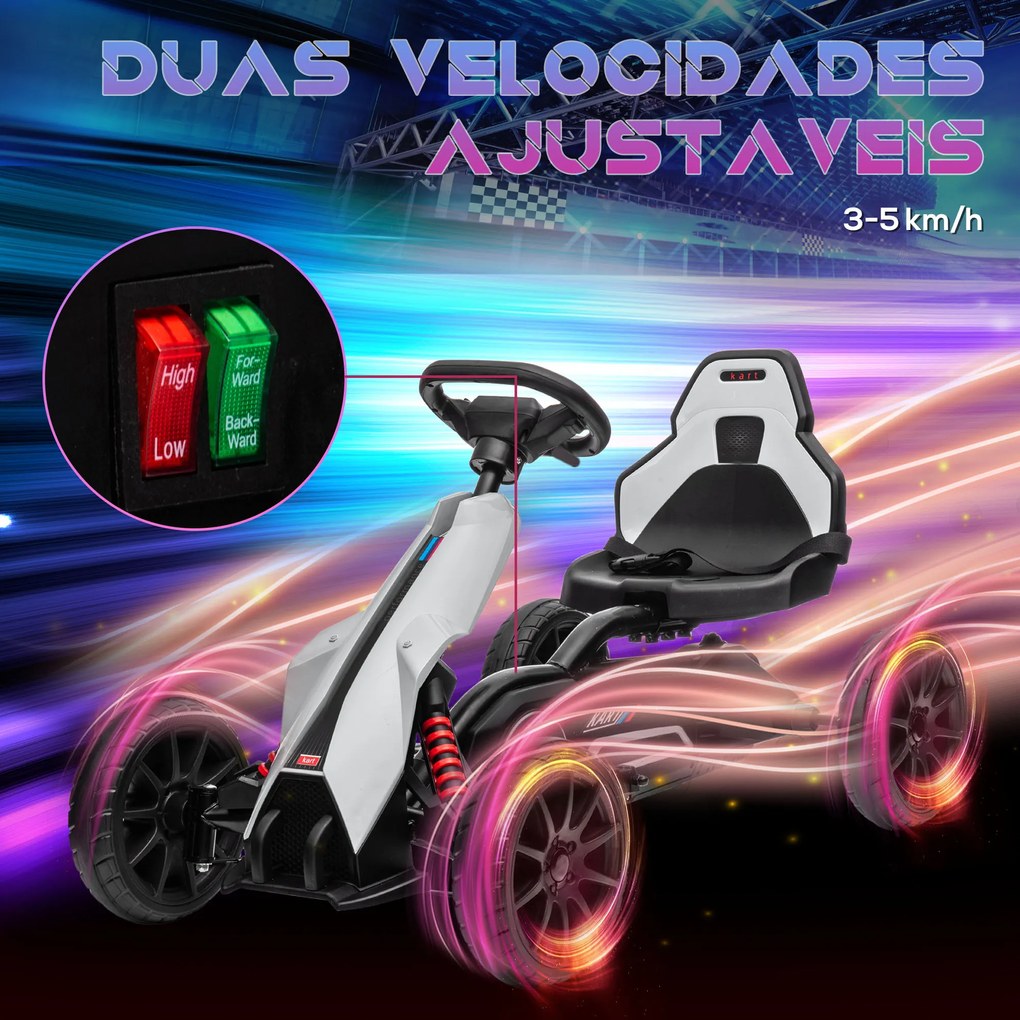 Kart Elétrico para Crianças Kart a Bateria 12V Velocidade Ajustável 3-5 km/h e Cinto de Segurança 100x58x58,5 cm Branco