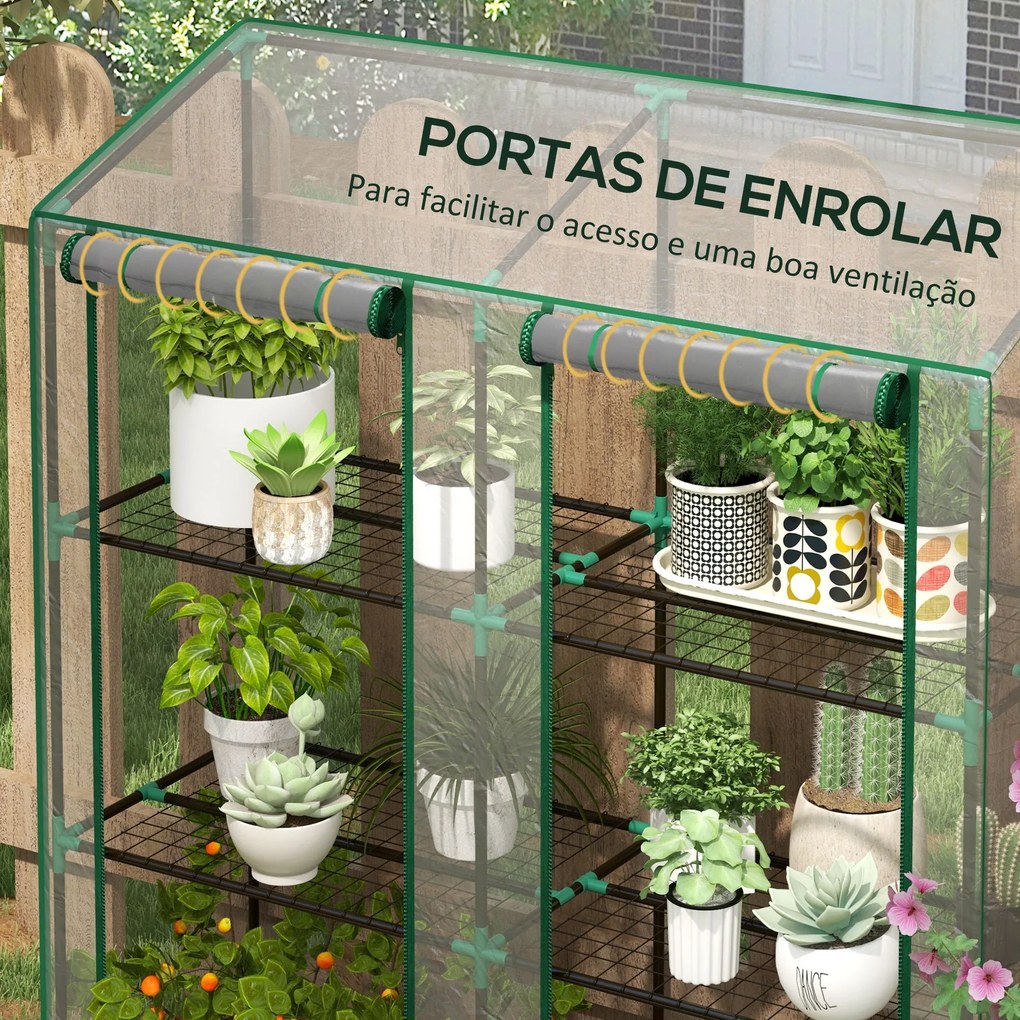 Estufa de Jardim de 3 Níveis Estufa de Terraço com Prateleiras Teto In