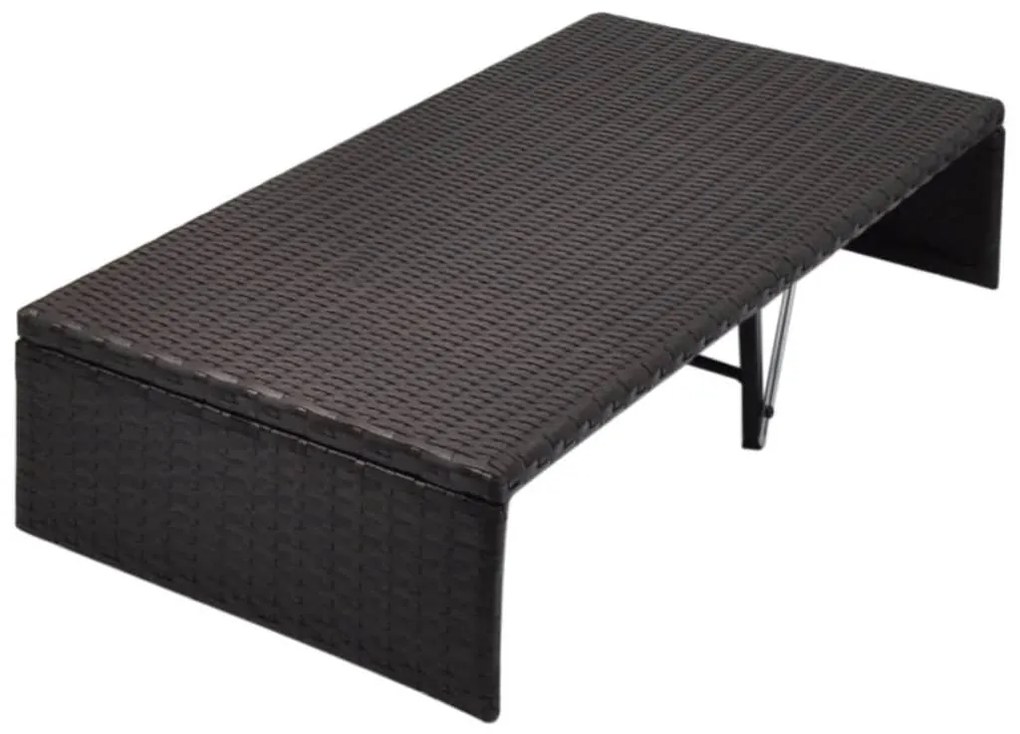 Espreguiçadeira de jardim com toldo 190x130 cm vime PE castanho