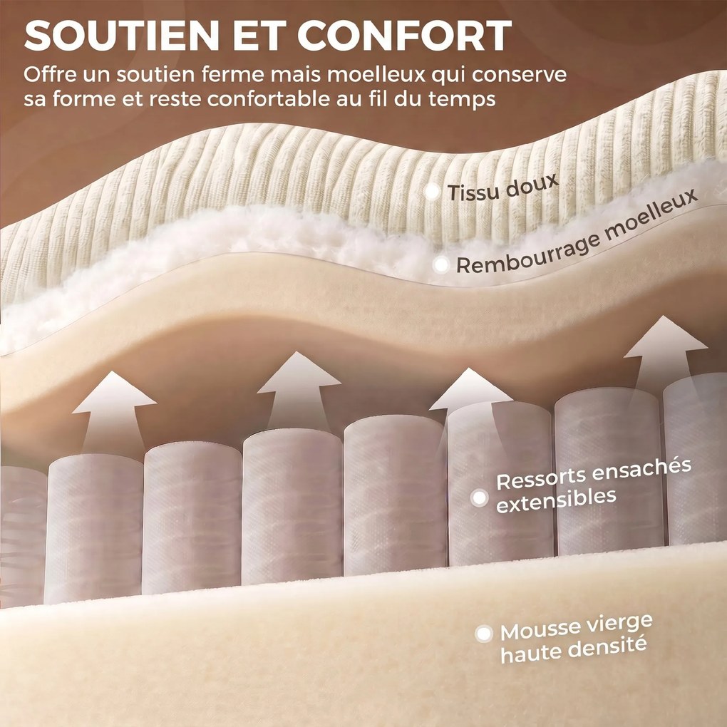 Sofá de 3 Lugares, 225 x 80 x 79 cm, Assento Extralargo, Creme