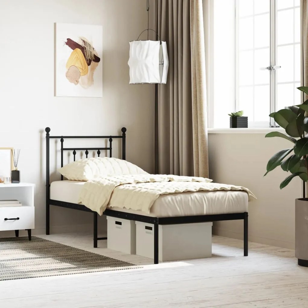 Estrutura de cama metal s/ colchão c/ cabeceira 75x190 cm preto