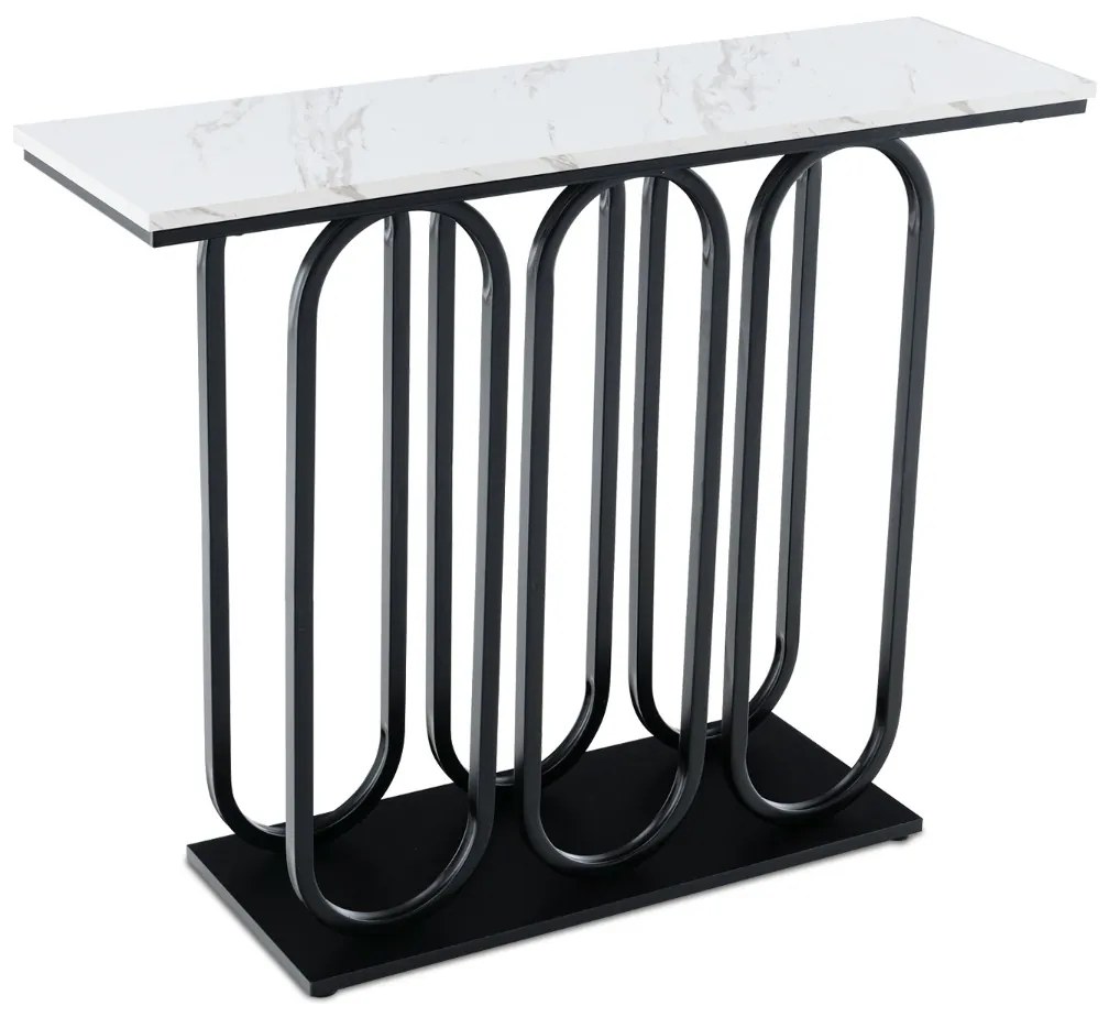 Mesa de consola em mármore com pés reguláveis Estrutura metálica Estrutura metálica Kits anti-queda para entrada de sofá 100 x 30 x 80 cm Preto
