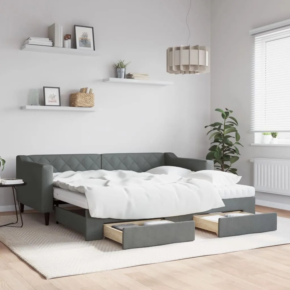 Sofá-cama c/ gavetão e gavetas 90x190 cm tecido cinzento-escuro