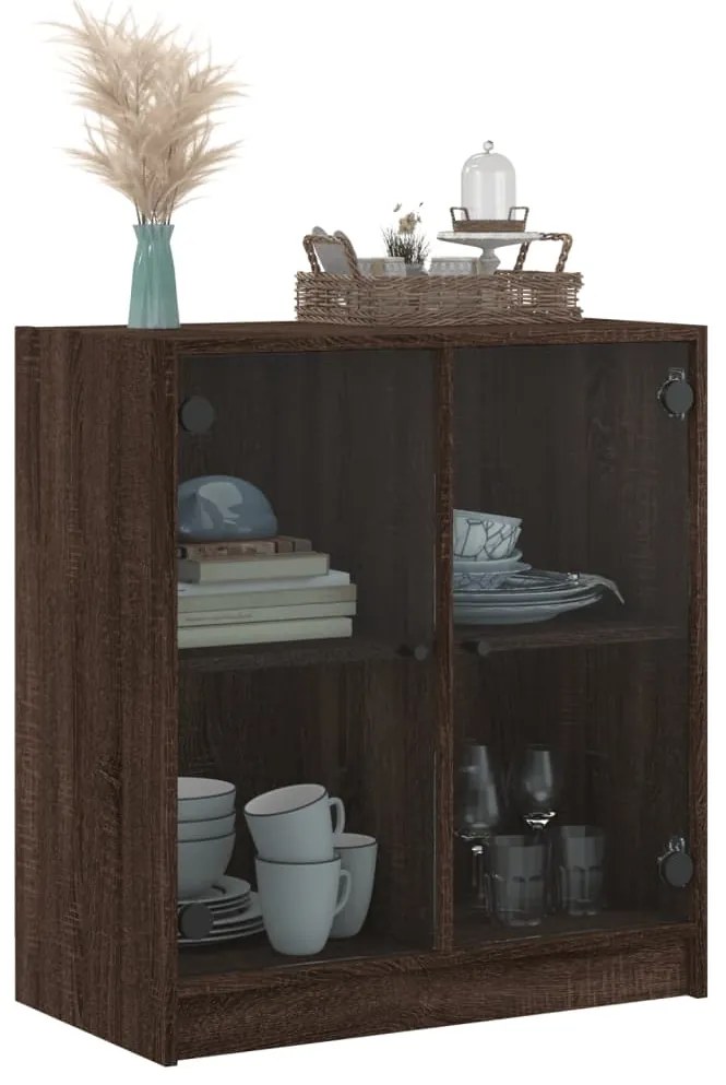 Armário de apoio c/ portas vidro 68x37x75,5cm carvalho castanho