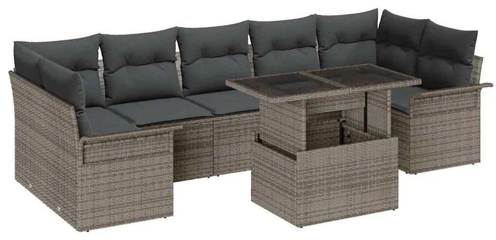 Conjunto de sofá de jardim com 8 peças e almofadas cinzas em rattan si