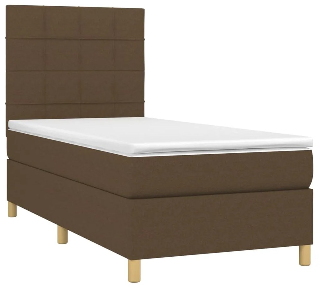 Cama box spring c/ colchão/LED 80x200cm tecido castanho-escuro