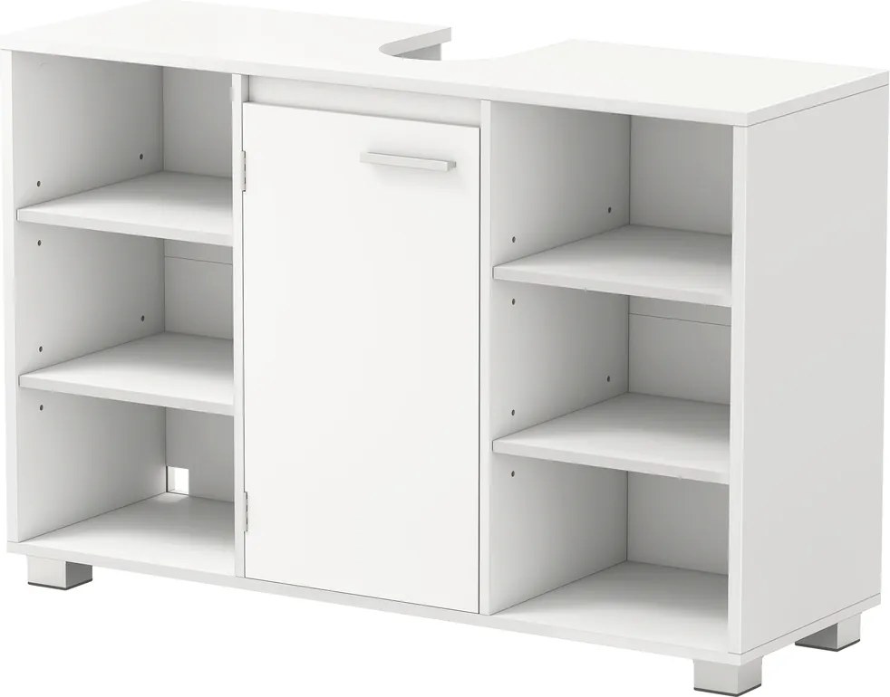 Armário de casa de banho 30 x 90 x 60 cm para lavatório (NÃO INCLUIDO), com prateleiras ajustáveis e pés Branco