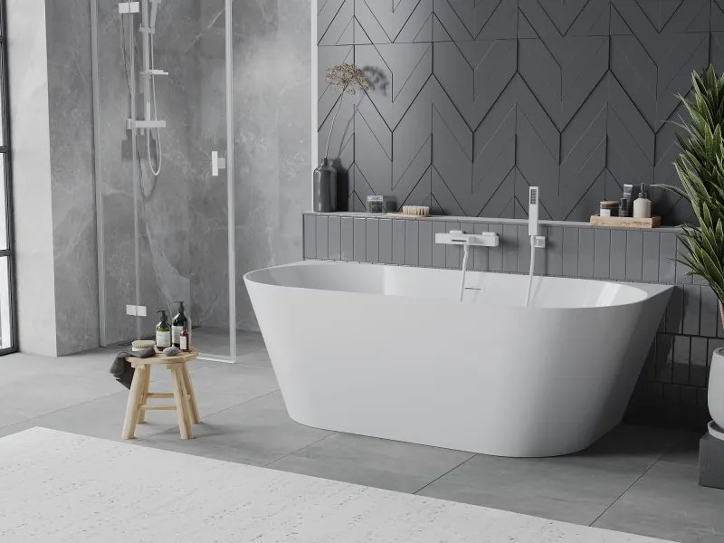 Mexen Oval Slim banheira independente encostada à parede 170 x 80 cm, branca, transbordamento branco - 52661708000-20