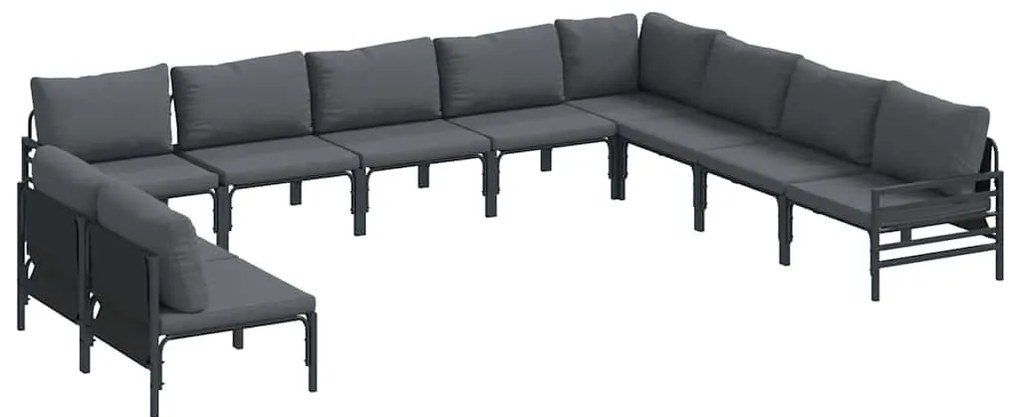 Conjunto de Sofá de Jardim 10 pcs Cinzento-escuro Aço