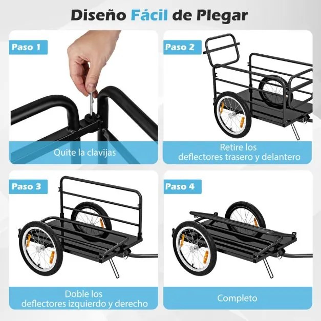 Reboque de carga para bicicletas com estrutura dobrável Cobertura de tecido Oxford Acoplador versátil Preto+Azul