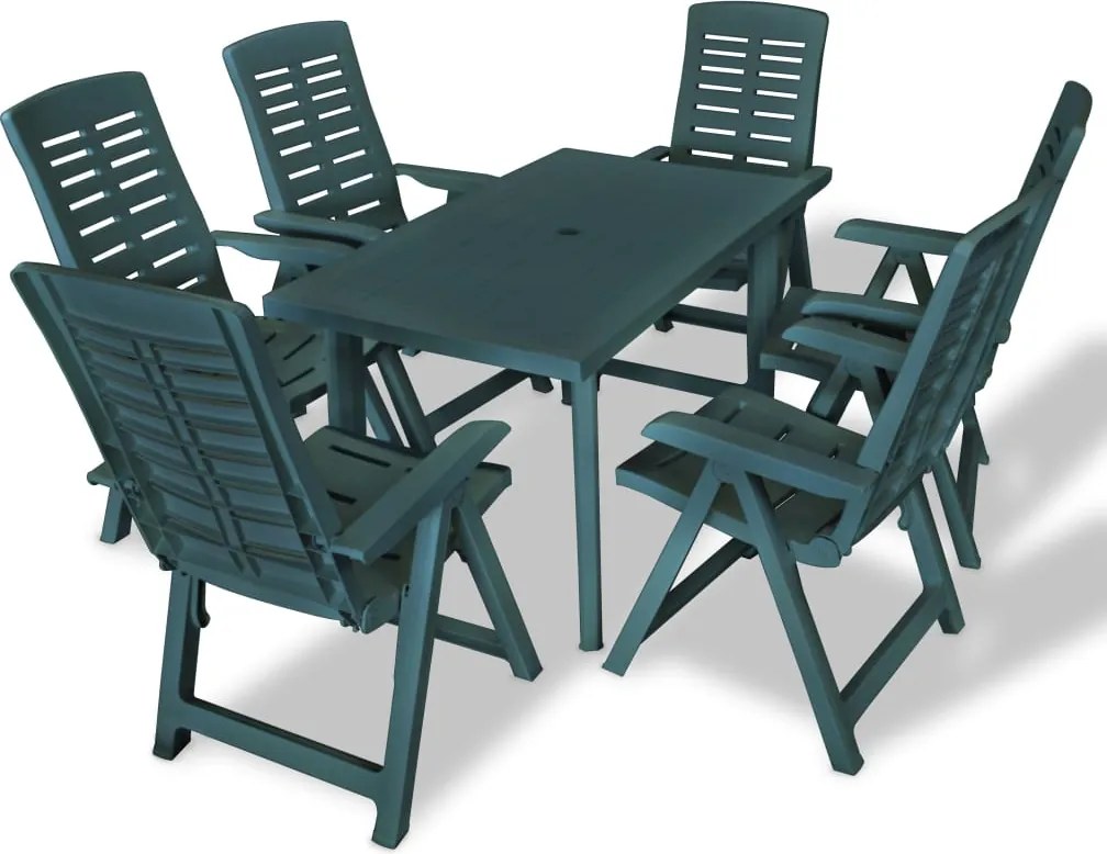 vidaXL Conjunto de jantar de exterior 7 pcs plástico verde
