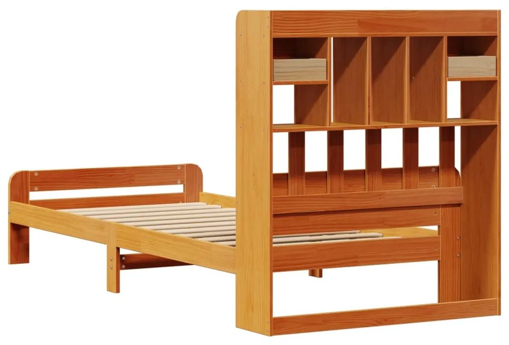 Cama com estante sem colchão 75x190cm pinho maciço castanho-mel