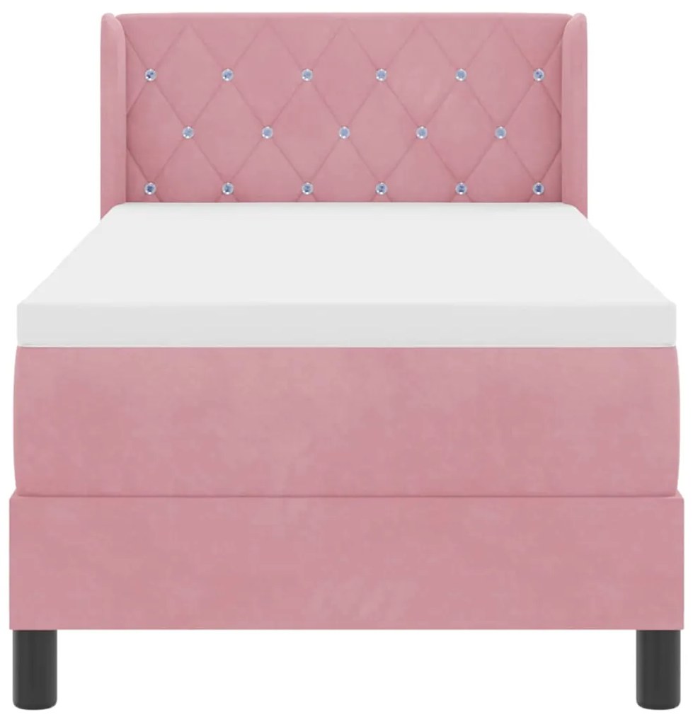 Cama Box Spring com Colchão Rosa 80x200 cm Veludo