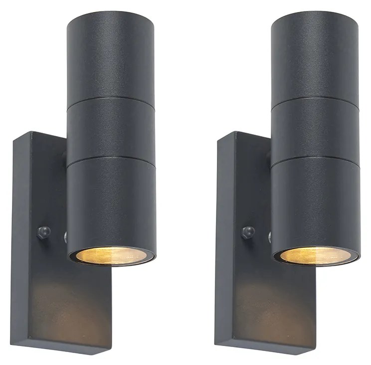 Conjunto de 2 candeeiros de parede para exterior cinzento escuro 2 luzes sensor crepuscular - Duo Moderno